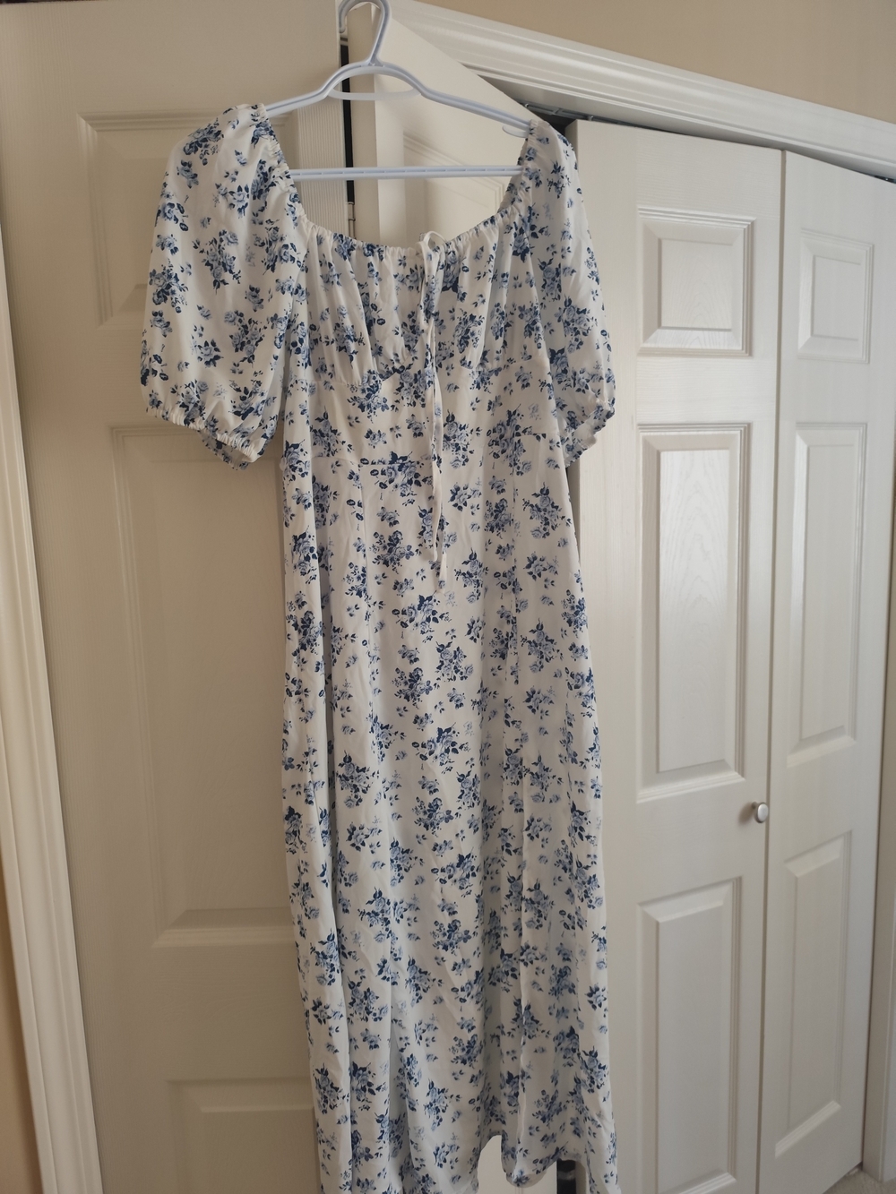Blue Floral Off-Shoulder Women’s Midi Dress